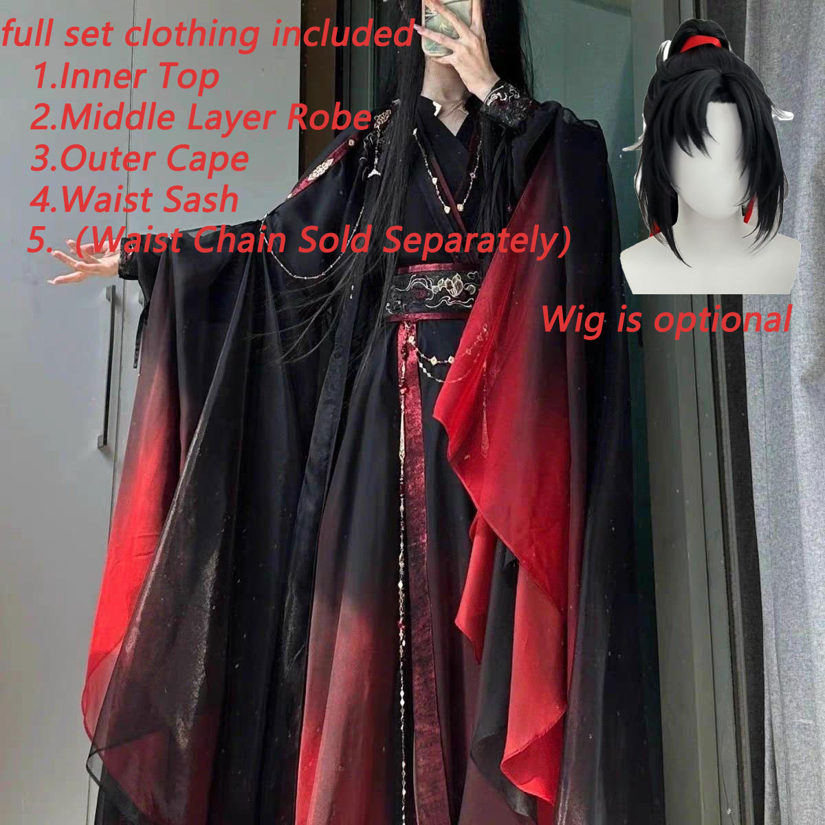 Anime Cosplay Red - Unisex Antik Çin Xianxia Robe 4