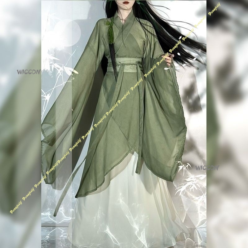 Anime Cosplay Girl With Black Hair - Çin Hanfu Büyük kollu Çapraz yakalı