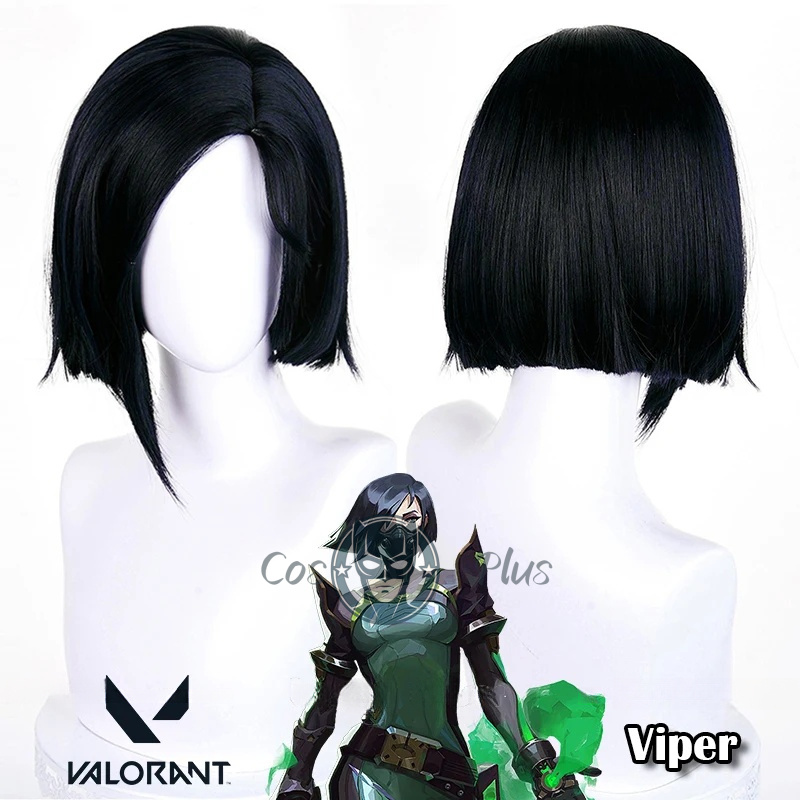 Anime Cosplay Girl With Black Hair - Valorant Viper Cosplay Peruk Sabine Callas