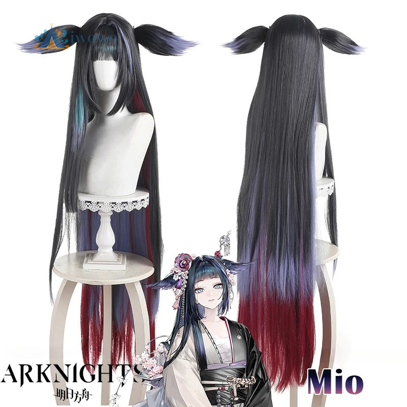 Anime Cosplay Girl With Black Hair - Arknights Mio Cosplay Peruk Siyah Mor
