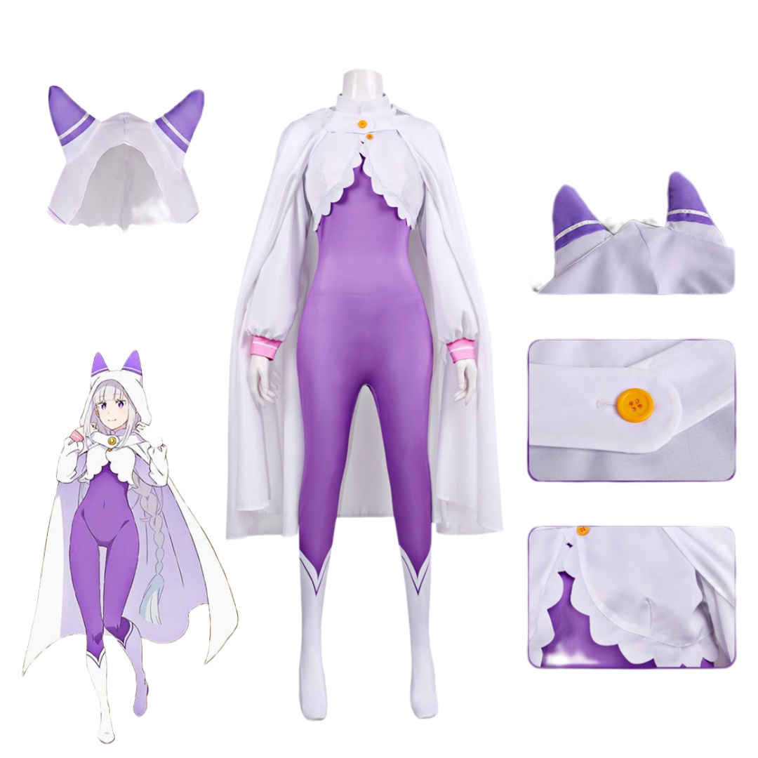 Anime Cosplay Bodysuit - Re Zero Emilia Cosplay Kostümü Peruk
